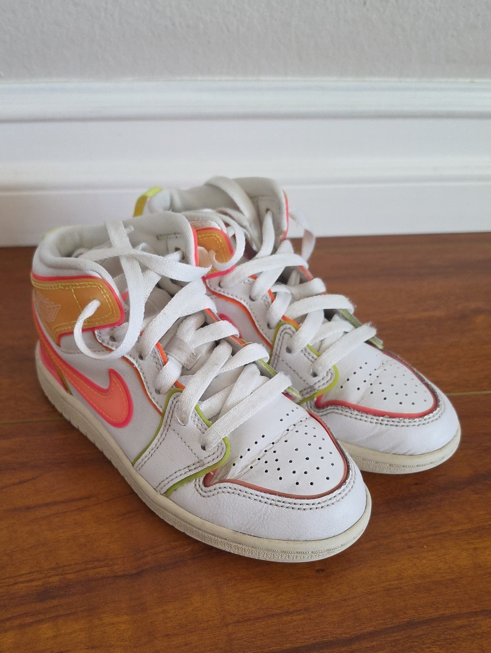 Nike Jordan 1 Kids Sneakers with Pink and Neon Accents Size 13C